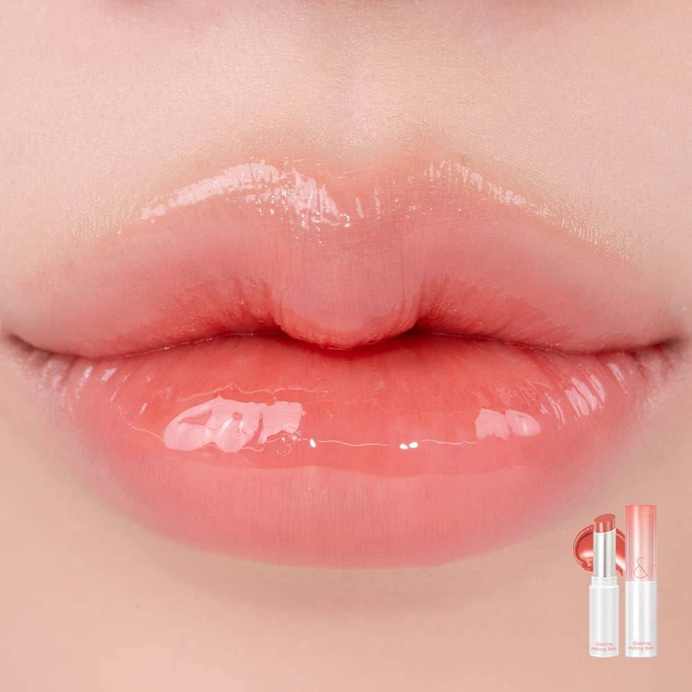 Rom&nd Glasting Melting Balm 03 Sorbet Balm lip swatch - fresh coral glossy lips