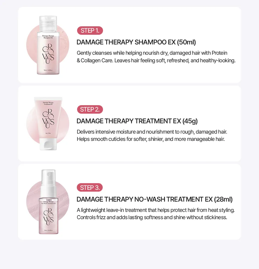 GROWUS Damage Therapy Travel Kit (Shampoo 50ml +Treatment 45g+No wash treatment)