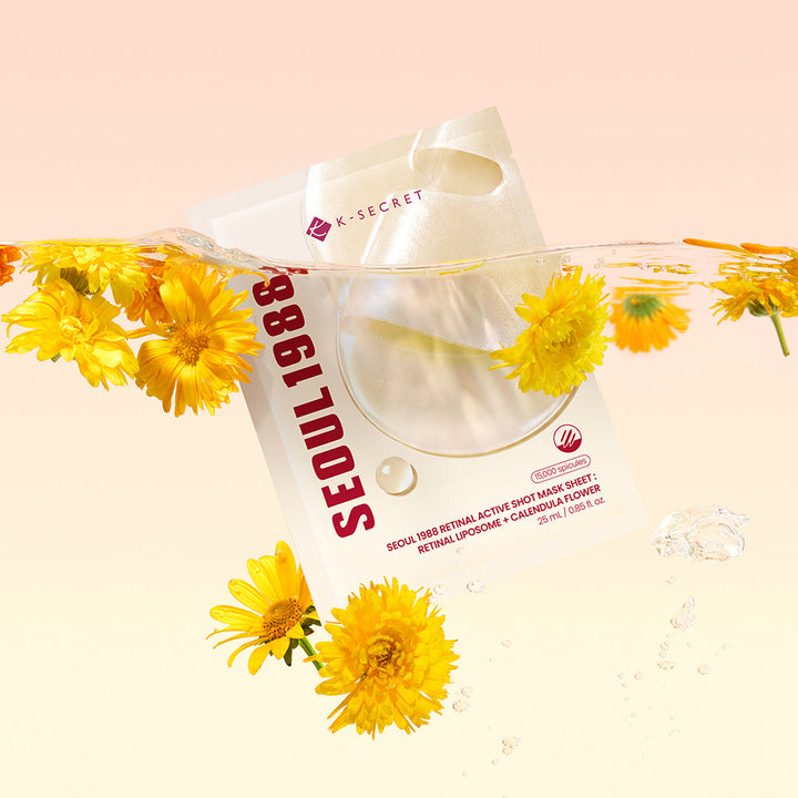KSECRET SEOUL 1988 Retinal Active Shot Mask Sheet - sachet with calendula flowers in water