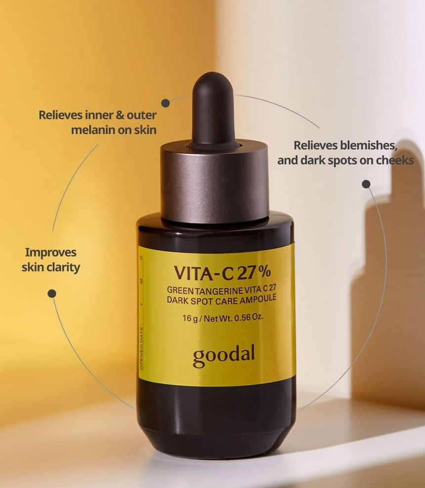 GOODAL Green Tangerine Vita C27 Dark Spot Care Ampoule 16g - benefits infographic
