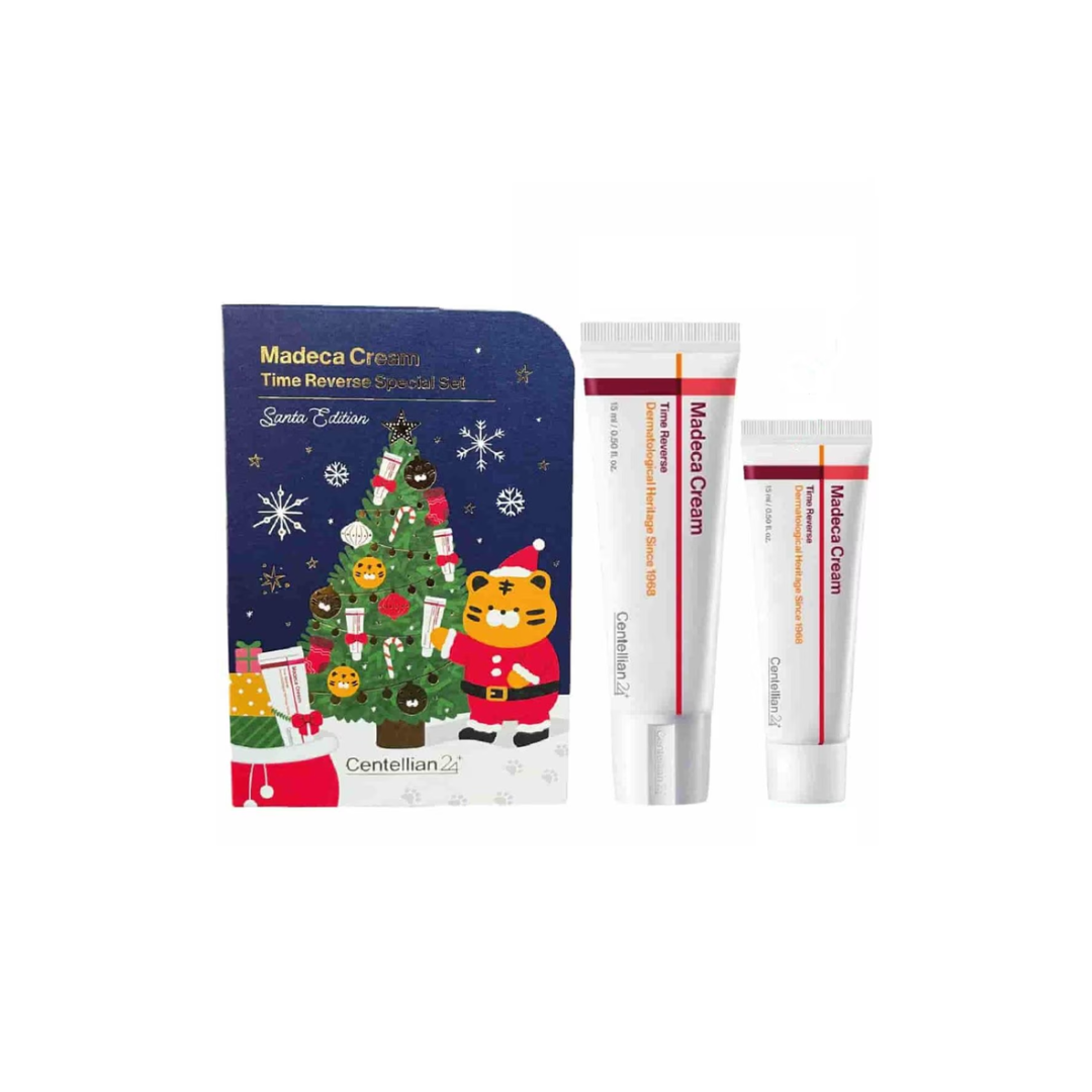CENTELLIAN24 Madeca Cream Time Reverse Set Santa Edition box with 50ml and 15ml tubes on white background