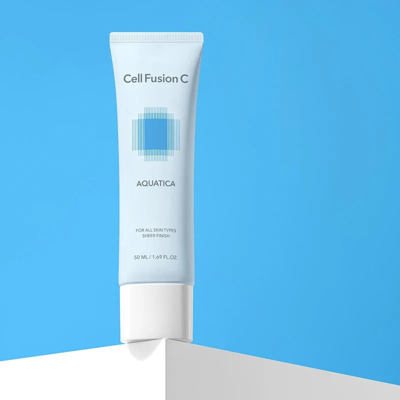 Cell Fusion C Aquatica Cooling Cream on blue background