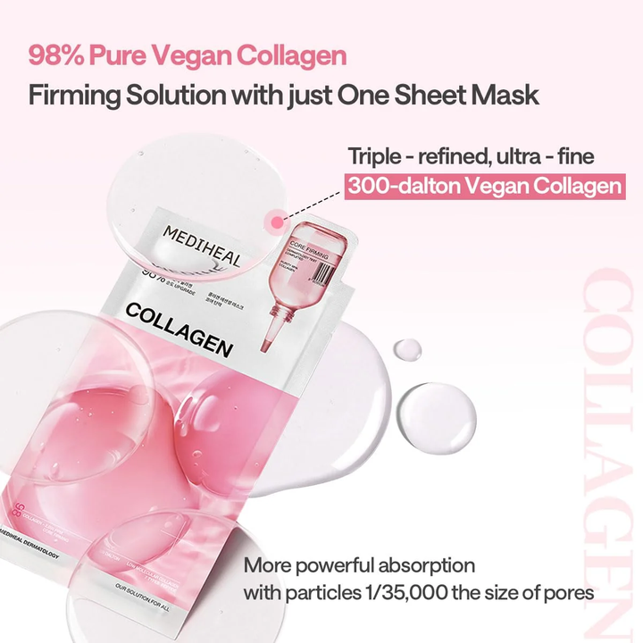 MEDIHEAL Collagen Essential Mask Core Firming - 98% vegan collagen infographic