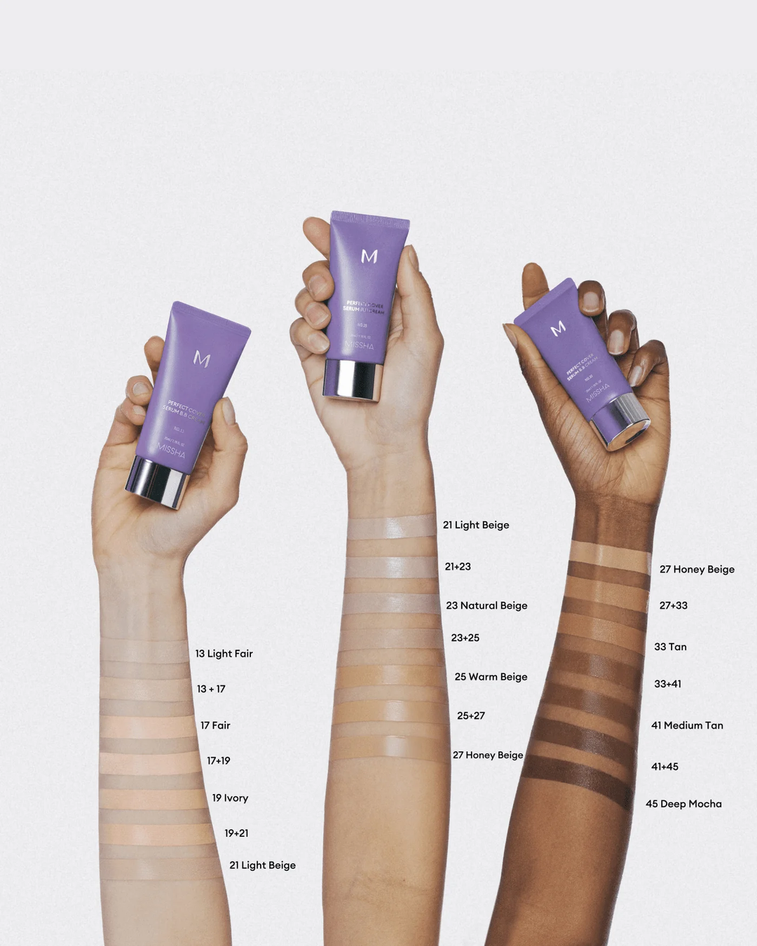 MISSHA Perfect Cover Serum BB Cream - shade chart