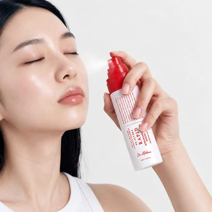 Dr. Althea Rapid Hypochlorous Acid Rescue Mist - model applying mist